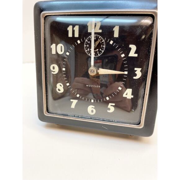 Antique Westclox Spur Model Square Mid Century Clock Chrome Accents Alarm Clock - Picture 3 of 9